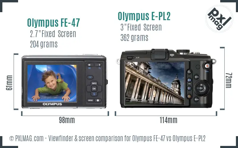 Olympus FE-47 vs Olympus E-PL2 Screen and Viewfinder comparison