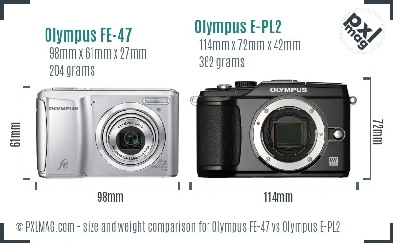 Olympus FE-47 vs Olympus E-PL2 size comparison