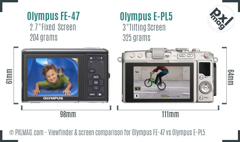 Olympus FE-47 vs Olympus E-PL5 Screen and Viewfinder comparison