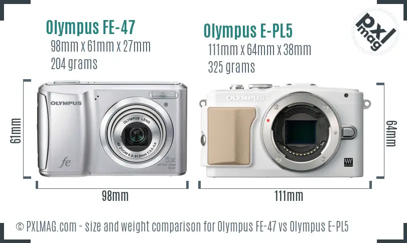 Olympus FE-47 vs Olympus E-PL5 size comparison