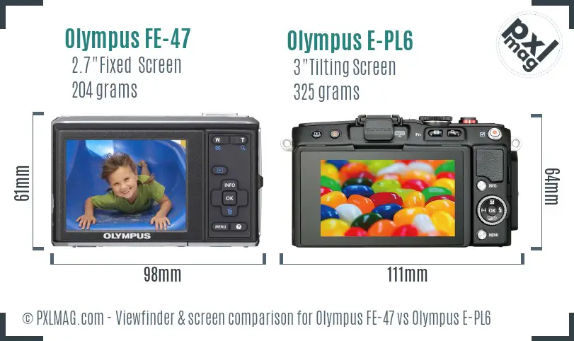 Olympus FE-47 vs Olympus E-PL6 Screen and Viewfinder comparison