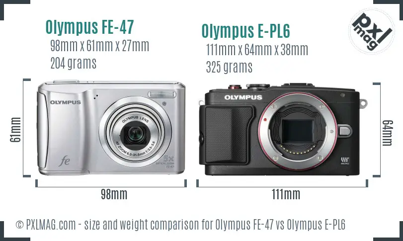 Olympus FE-47 vs Olympus E-PL6 size comparison