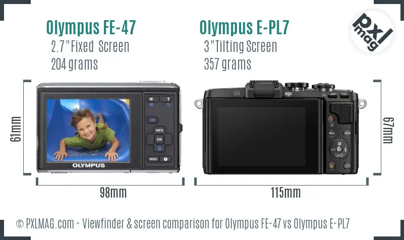 Olympus FE-47 vs Olympus E-PL7 Screen and Viewfinder comparison