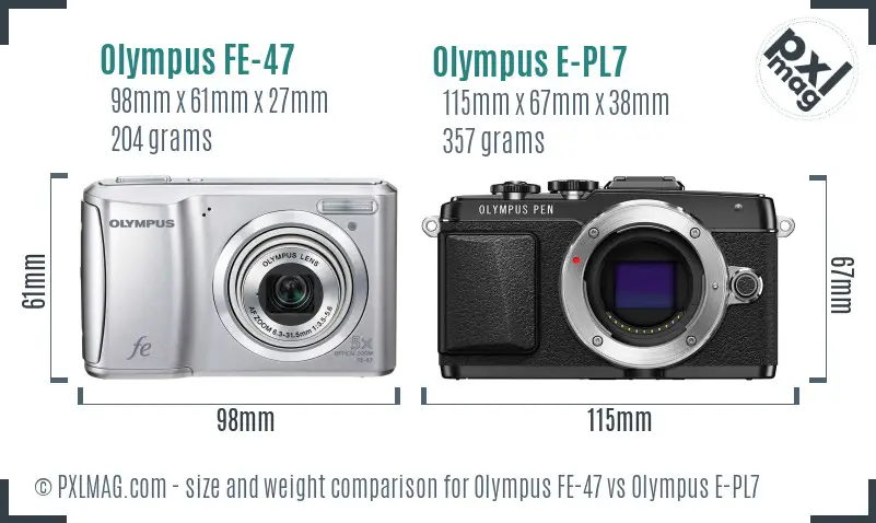 Olympus FE-47 vs Olympus E-PL7 size comparison