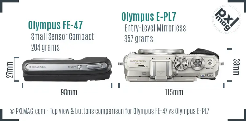 Olympus FE-47 vs Olympus E-PL7 top view buttons comparison