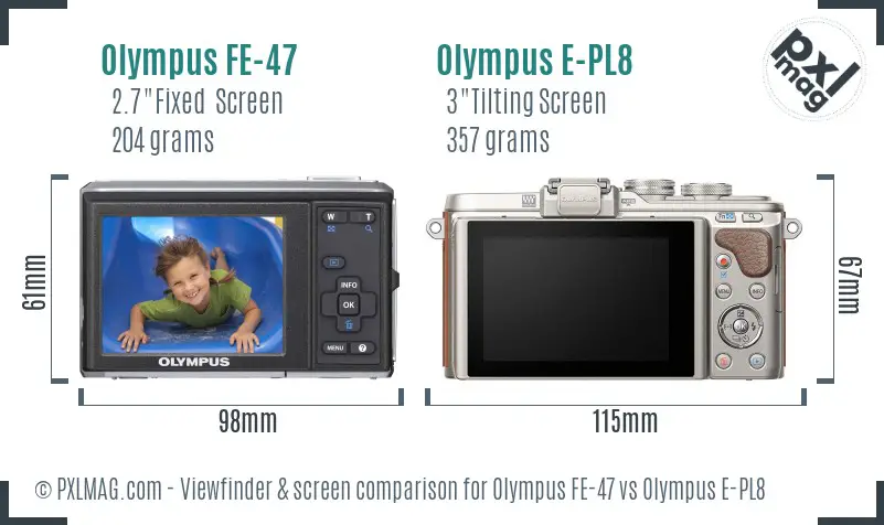 Olympus FE-47 vs Olympus E-PL8 Screen and Viewfinder comparison