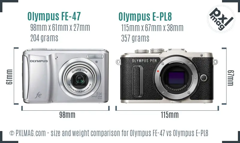 Olympus FE-47 vs Olympus E-PL8 size comparison