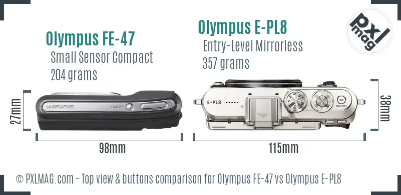 Olympus FE-47 vs Olympus E-PL8 top view buttons comparison