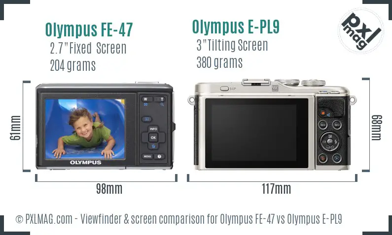 Olympus FE-47 vs Olympus E-PL9 Screen and Viewfinder comparison