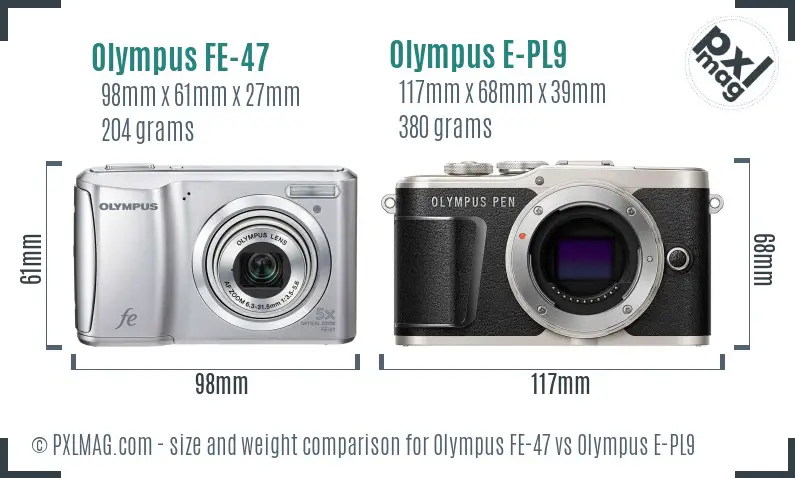 Olympus FE-47 vs Olympus E-PL9 size comparison