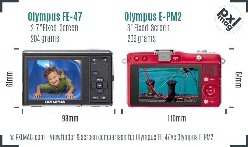 Olympus FE-47 vs Olympus E-PM2 Screen and Viewfinder comparison