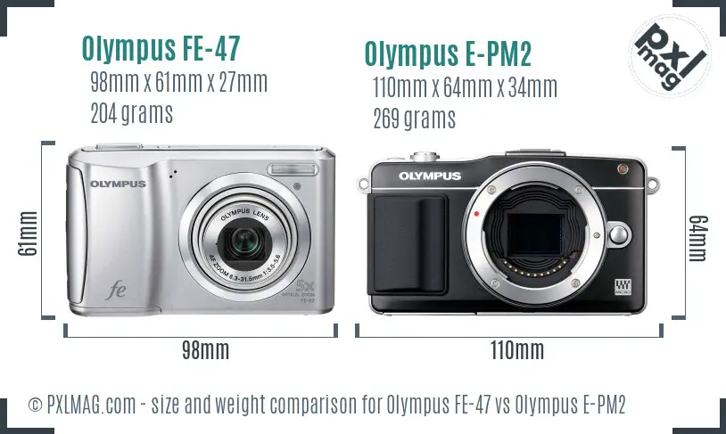 Olympus FE-47 vs Olympus E-PM2 size comparison