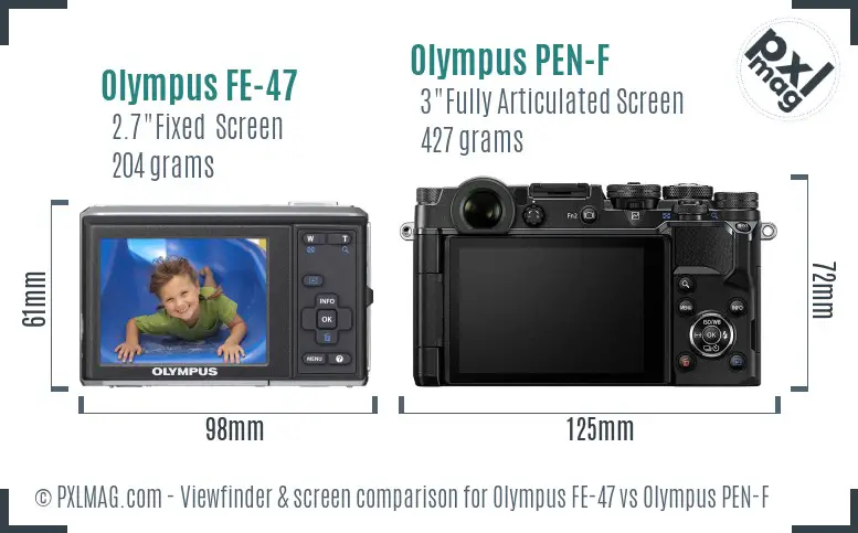Olympus FE-47 vs Olympus PEN-F Screen and Viewfinder comparison