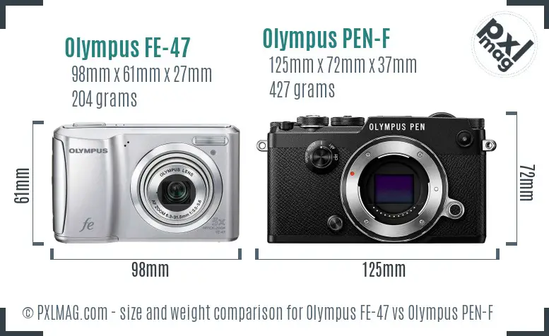 Olympus FE-47 vs Olympus PEN-F size comparison