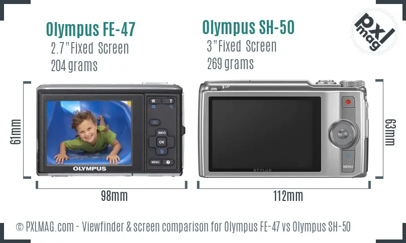 Olympus FE-47 vs Olympus SH-50 Screen and Viewfinder comparison