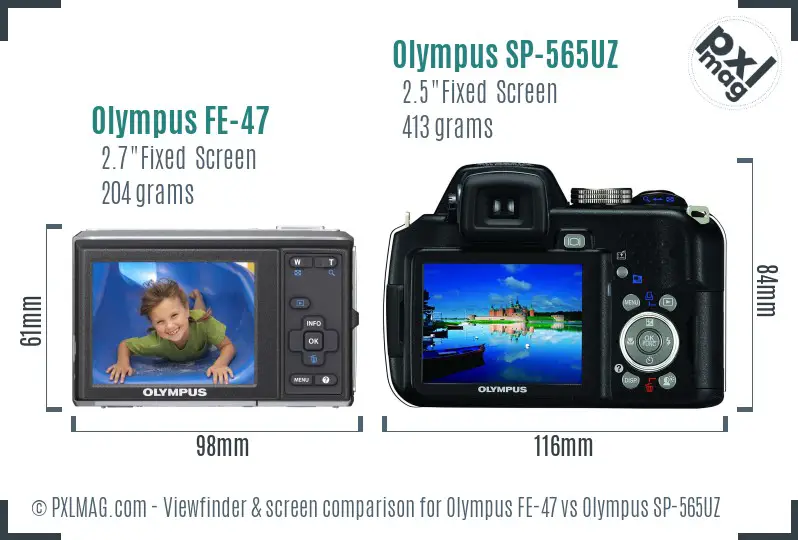 Olympus FE-47 vs Olympus SP-565UZ Screen and Viewfinder comparison