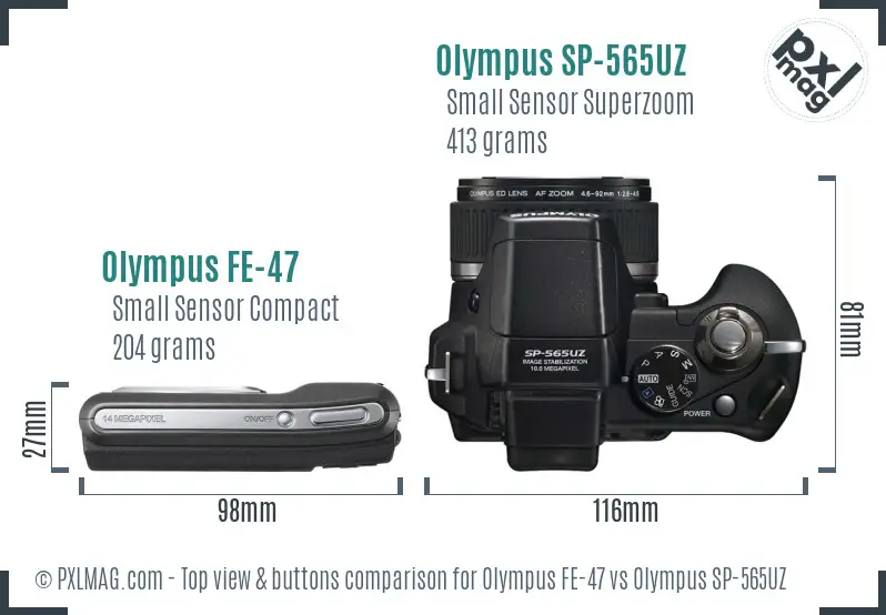 Olympus FE-47 vs Olympus SP-565UZ top view buttons comparison