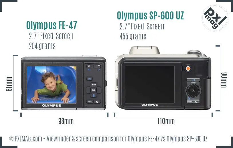 Olympus FE-47 vs Olympus SP-600 UZ Screen and Viewfinder comparison