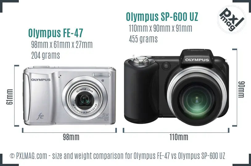 Olympus FE-47 vs Olympus SP-600 UZ size comparison