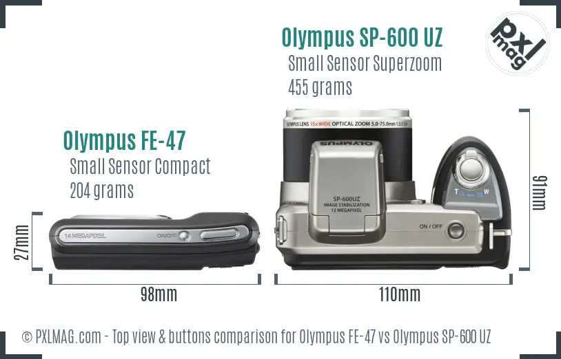 Olympus FE-47 vs Olympus SP-600 UZ top view buttons comparison
