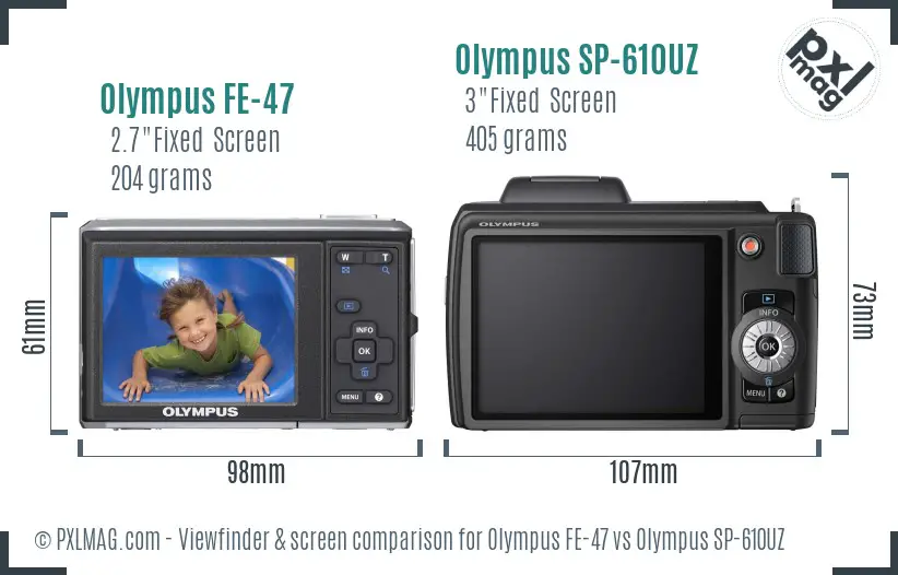 Olympus FE-47 vs Olympus SP-610UZ Screen and Viewfinder comparison