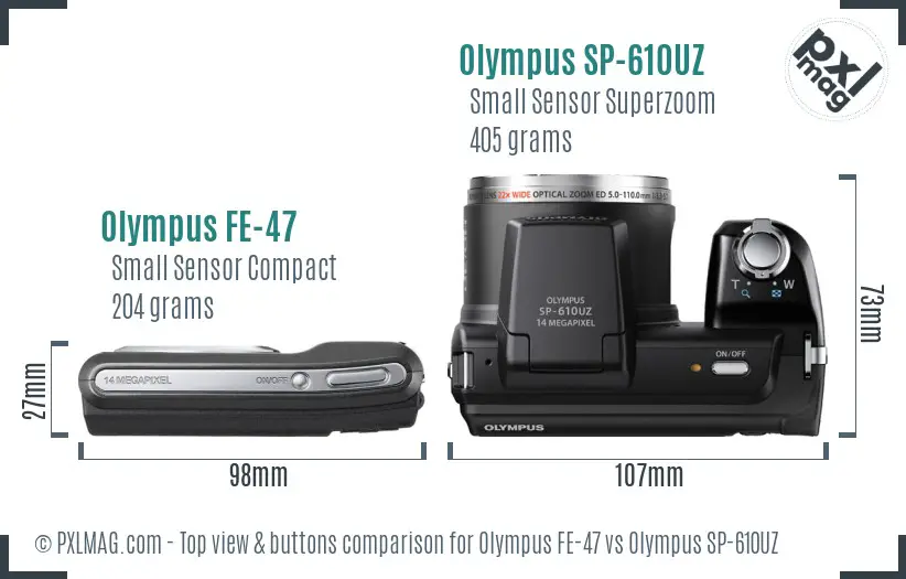 Olympus FE-47 vs Olympus SP-610UZ top view buttons comparison