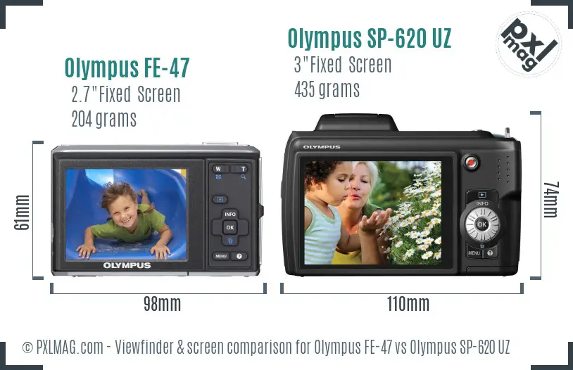 Olympus FE-47 vs Olympus SP-620 UZ Screen and Viewfinder comparison