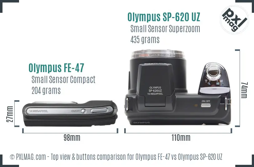 Olympus FE-47 vs Olympus SP-620 UZ top view buttons comparison