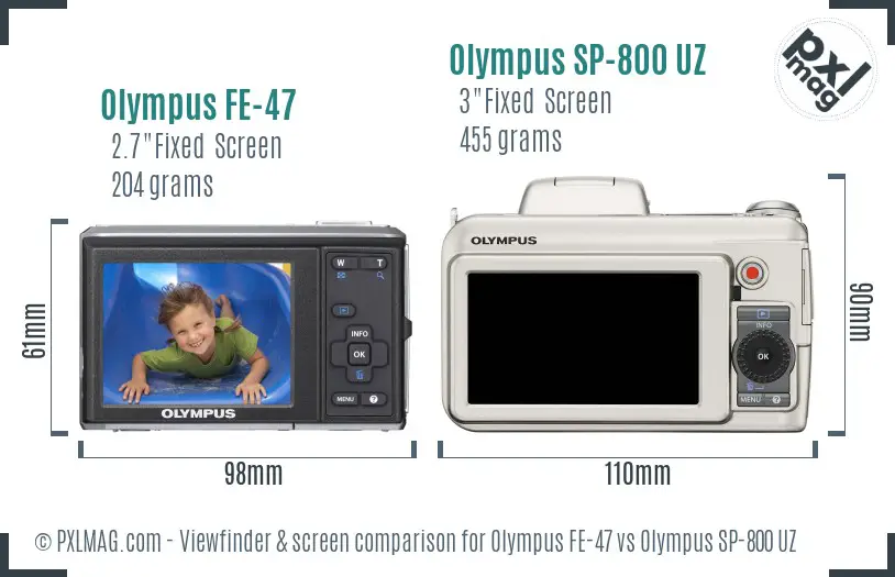 Olympus FE-47 vs Olympus SP-800 UZ Screen and Viewfinder comparison