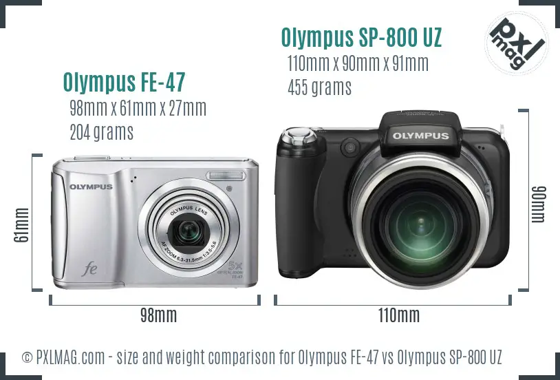 Olympus FE-47 vs Olympus SP-800 UZ size comparison