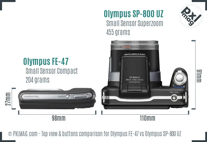 Olympus FE-47 vs Olympus SP-800 UZ top view buttons comparison