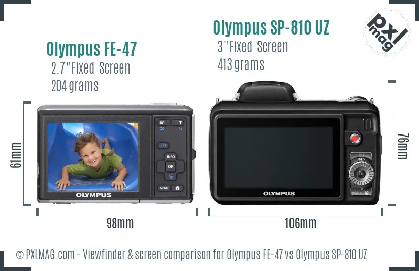 Olympus FE-47 vs Olympus SP-810 UZ Screen and Viewfinder comparison