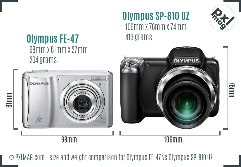 Olympus FE-47 vs Olympus SP-810 UZ size comparison
