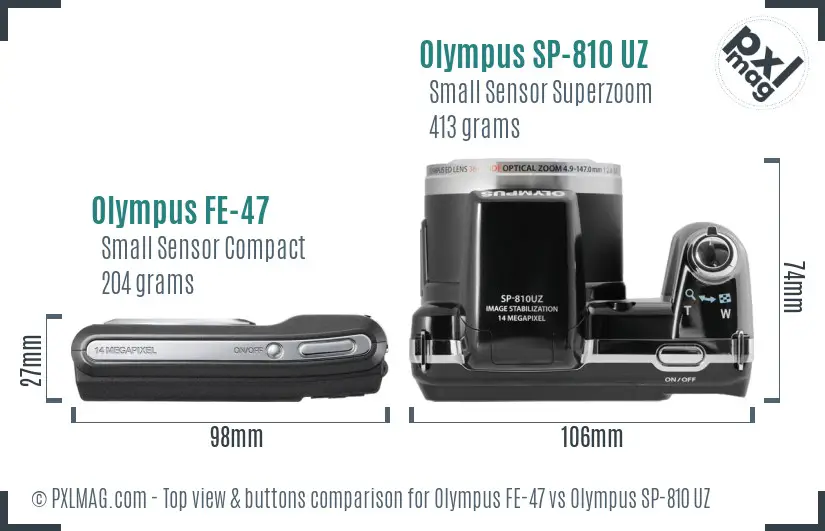Olympus FE-47 vs Olympus SP-810 UZ top view buttons comparison