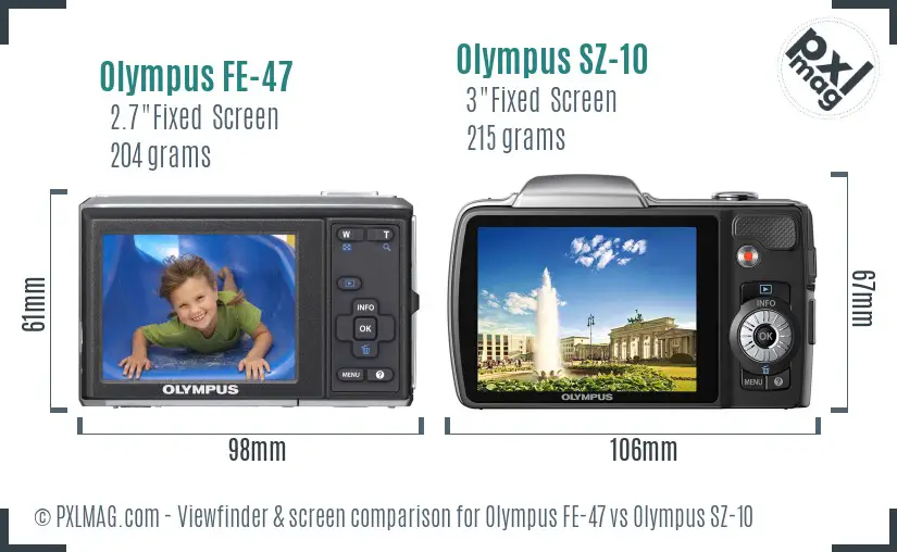 Olympus FE-47 vs Olympus SZ-10 Screen and Viewfinder comparison