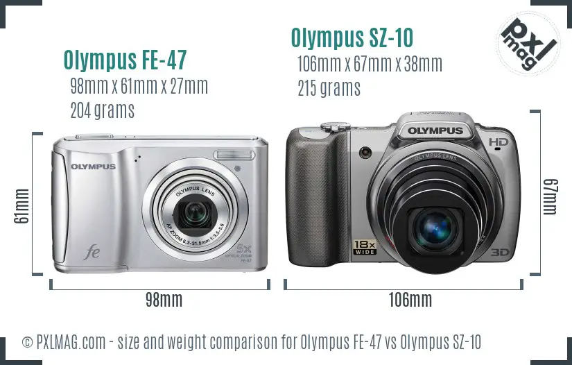 Olympus FE-47 vs Olympus SZ-10 size comparison