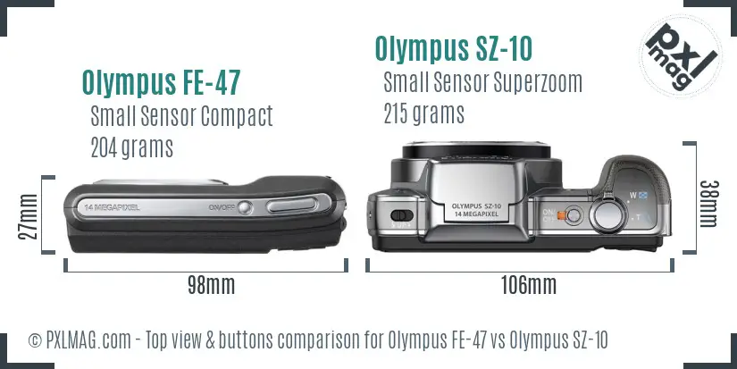 Olympus FE-47 vs Olympus SZ-10 top view buttons comparison