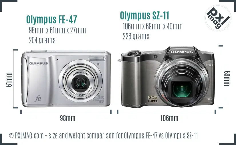 Olympus FE-47 vs Olympus SZ-11 size comparison