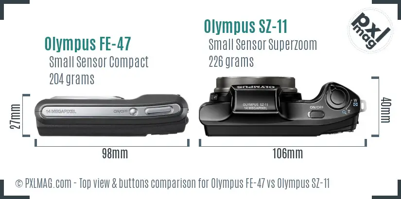 Olympus FE-47 vs Olympus SZ-11 top view buttons comparison