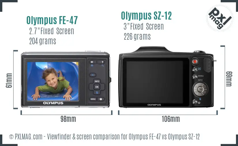 Olympus FE-47 vs Olympus SZ-12 Screen and Viewfinder comparison