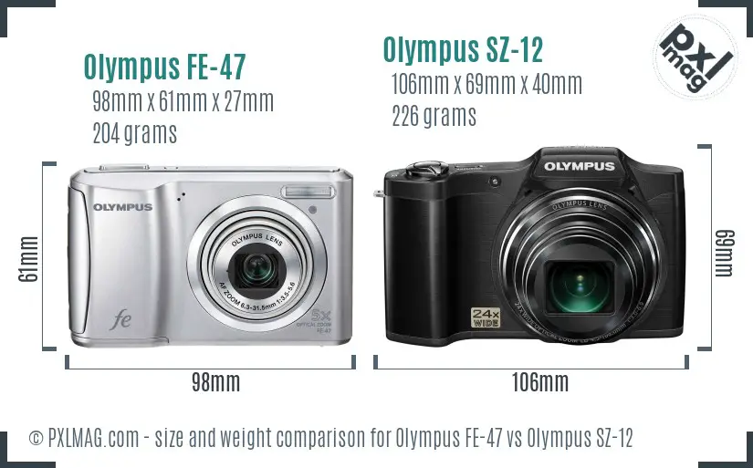 Olympus FE-47 vs Olympus SZ-12 size comparison
