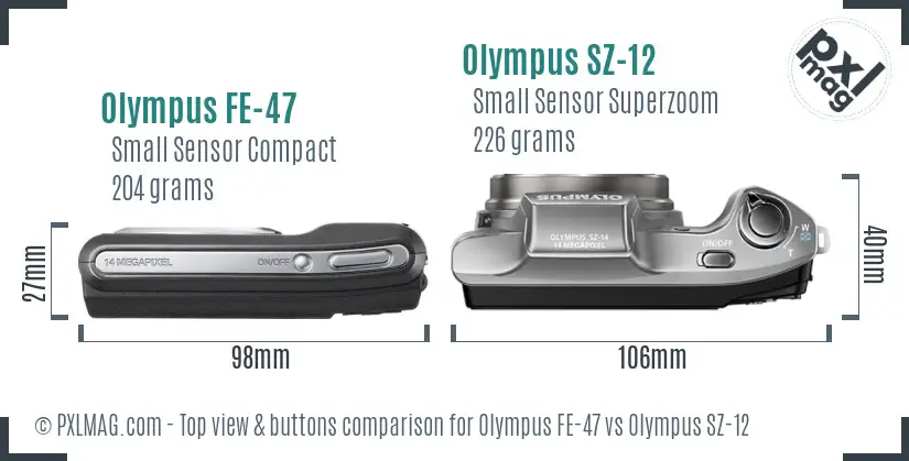 Olympus FE-47 vs Olympus SZ-12 top view buttons comparison