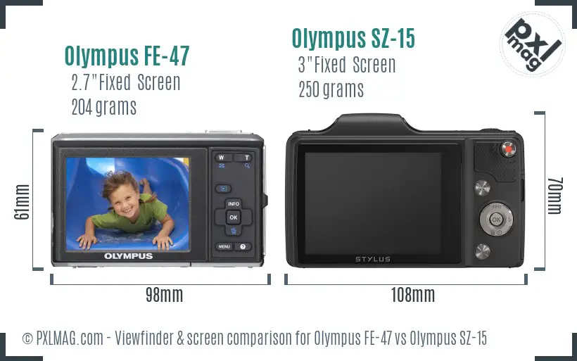 Olympus FE-47 vs Olympus SZ-15 Screen and Viewfinder comparison