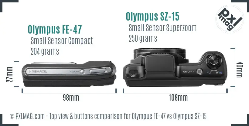 Olympus FE-47 vs Olympus SZ-15 top view buttons comparison