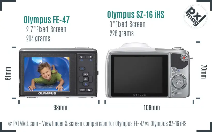 Olympus FE-47 vs Olympus SZ-16 iHS Screen and Viewfinder comparison
