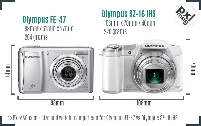 Olympus FE-47 vs Olympus SZ-16 iHS size comparison