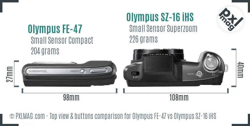 Olympus FE-47 vs Olympus SZ-16 iHS top view buttons comparison