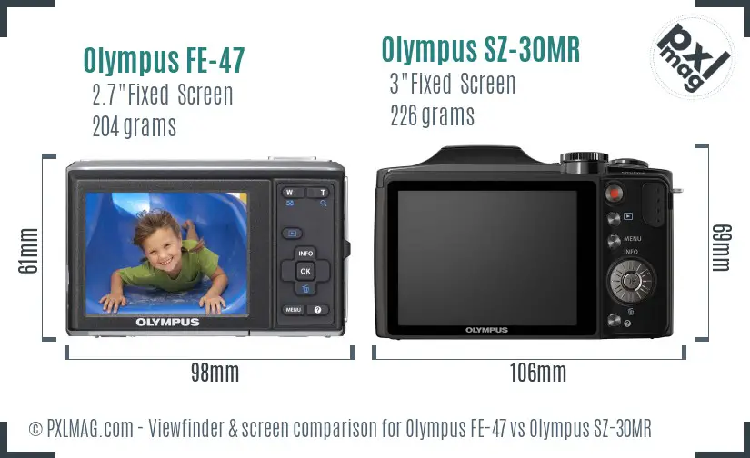 Olympus FE-47 vs Olympus SZ-30MR Screen and Viewfinder comparison