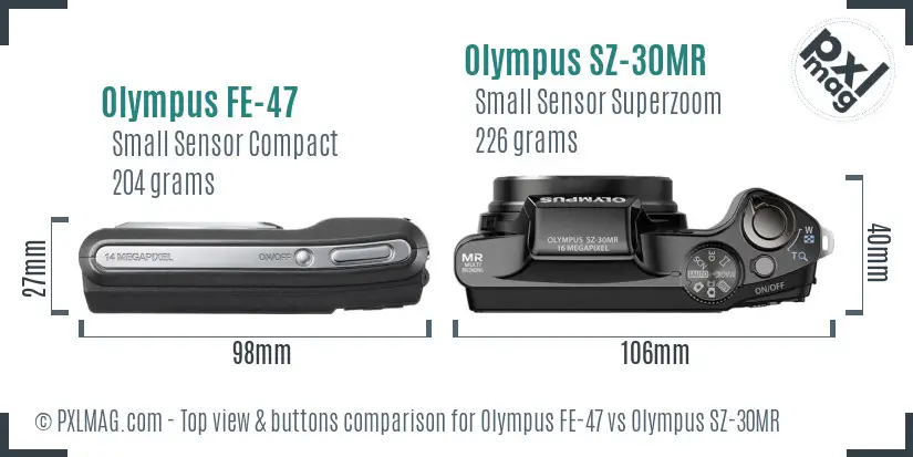 Olympus FE-47 vs Olympus SZ-30MR top view buttons comparison