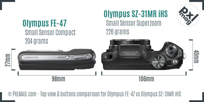 Olympus FE-47 vs Olympus SZ-31MR iHS top view buttons comparison
